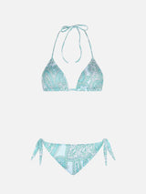 Woman water green paisley triangle bikini Leah Yali