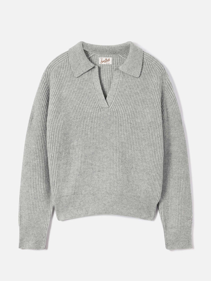 Grey Yaoni wool polo collar knit