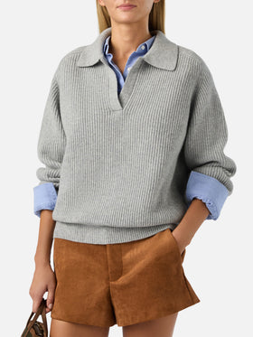 Maglia Yaoni grigia in lana con collo polo