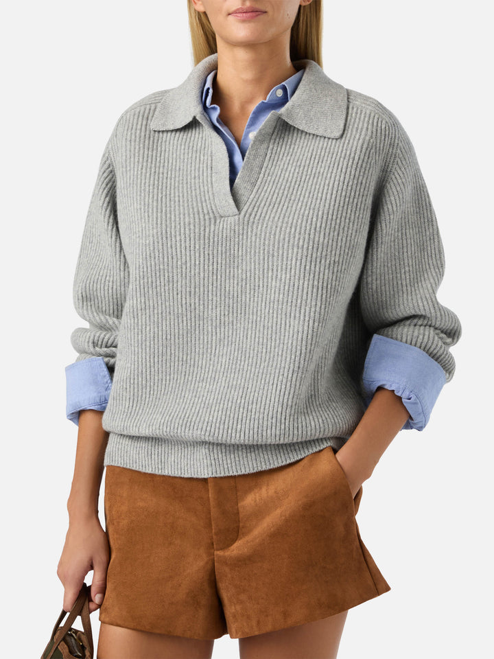 Grey Yaoni wool polo collar knit