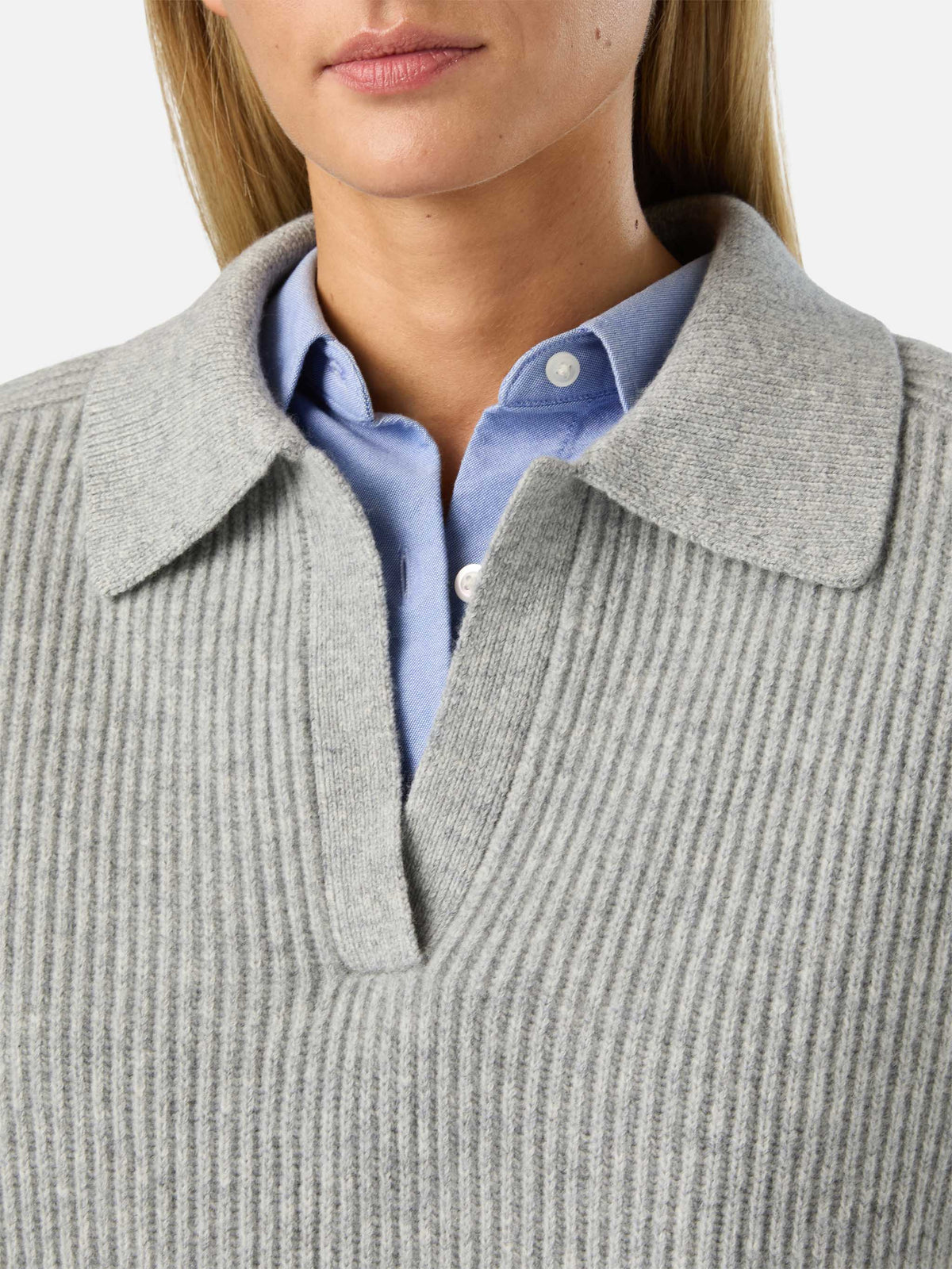 Maglia Yaoni grigia in lana con collo polo