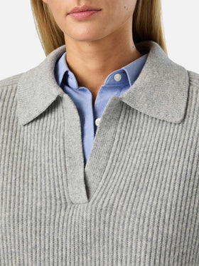 Maglia Yaoni grigia in lana con collo polo