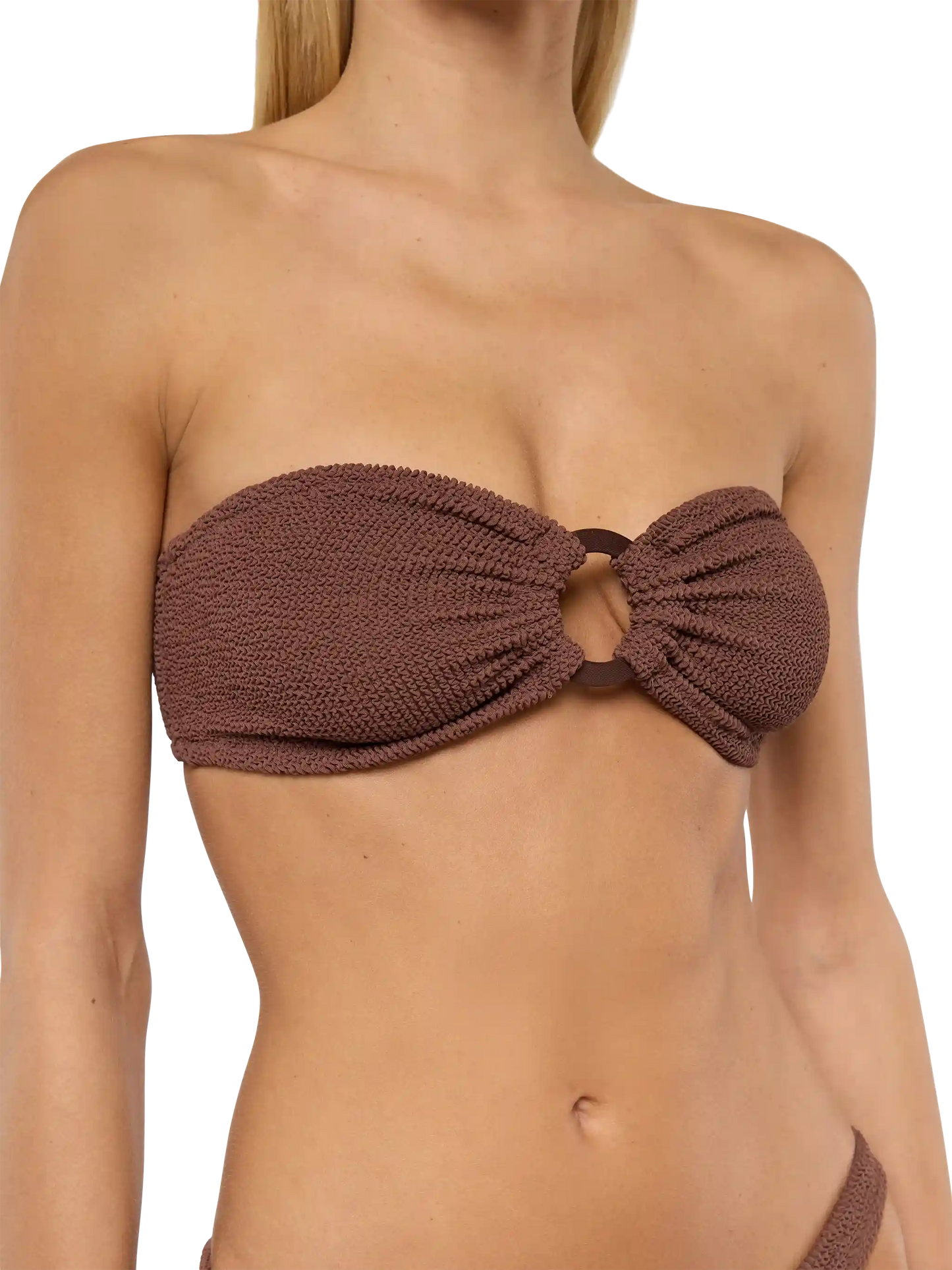 Yulia top bikini a fascia in tessuto crinkle marrone