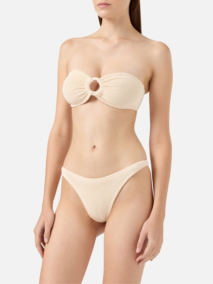 Bikini Yulia Naomi a fascia in tessuto crinkle beige