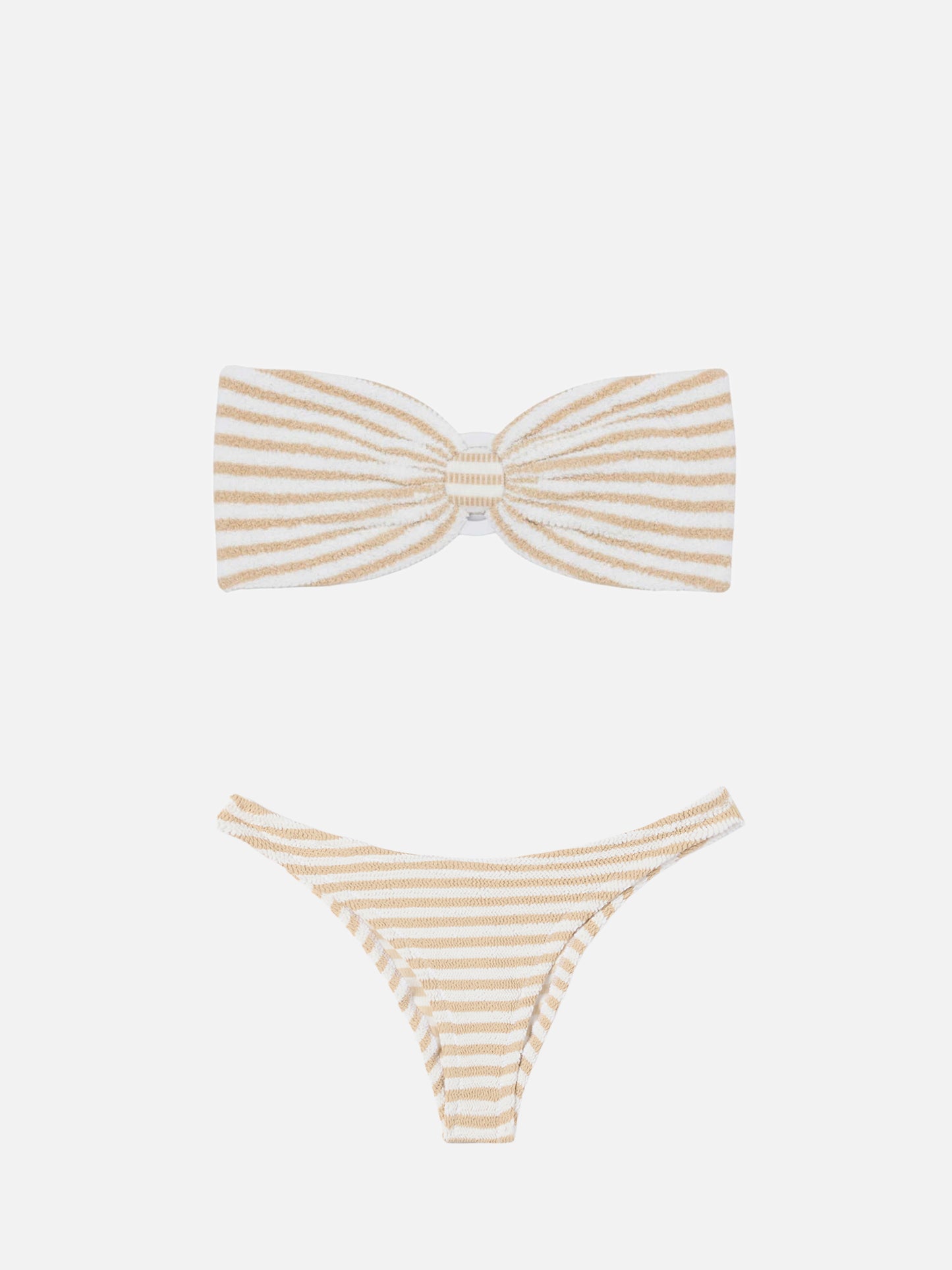 Naomi crinkle cheeky swim briefs with striped print - Yulia crinkle bandeau top with striped print