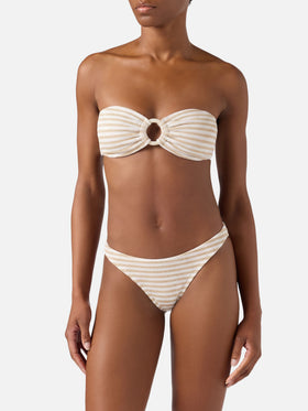 Naomi crinkle cheeky swim briefs with striped print - Yulia crinkle bandeau top with striped print