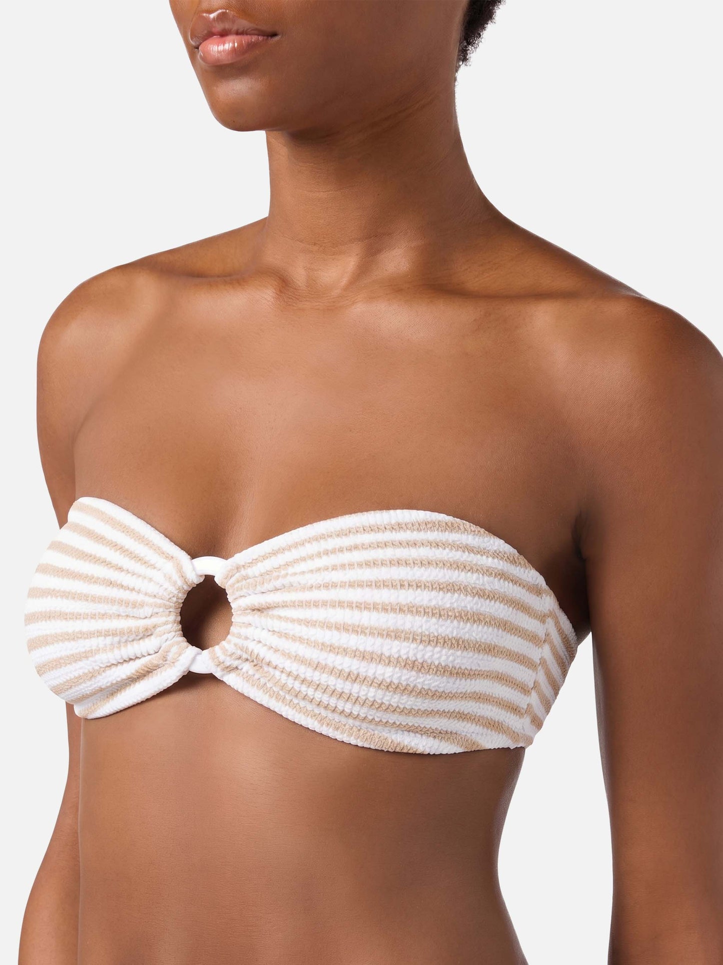 Naomi crinkle cheeky swim briefs with striped print - Yulia crinkle bandeau top with striped print