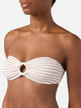 Naomi crinkle cheeky swim briefs with striped print - Yulia crinkle bandeau top with striped print