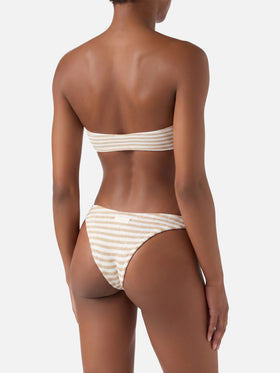 Naomi crinkle cheeky swim briefs with striped print - Yulia crinkle bandeau top with striped print