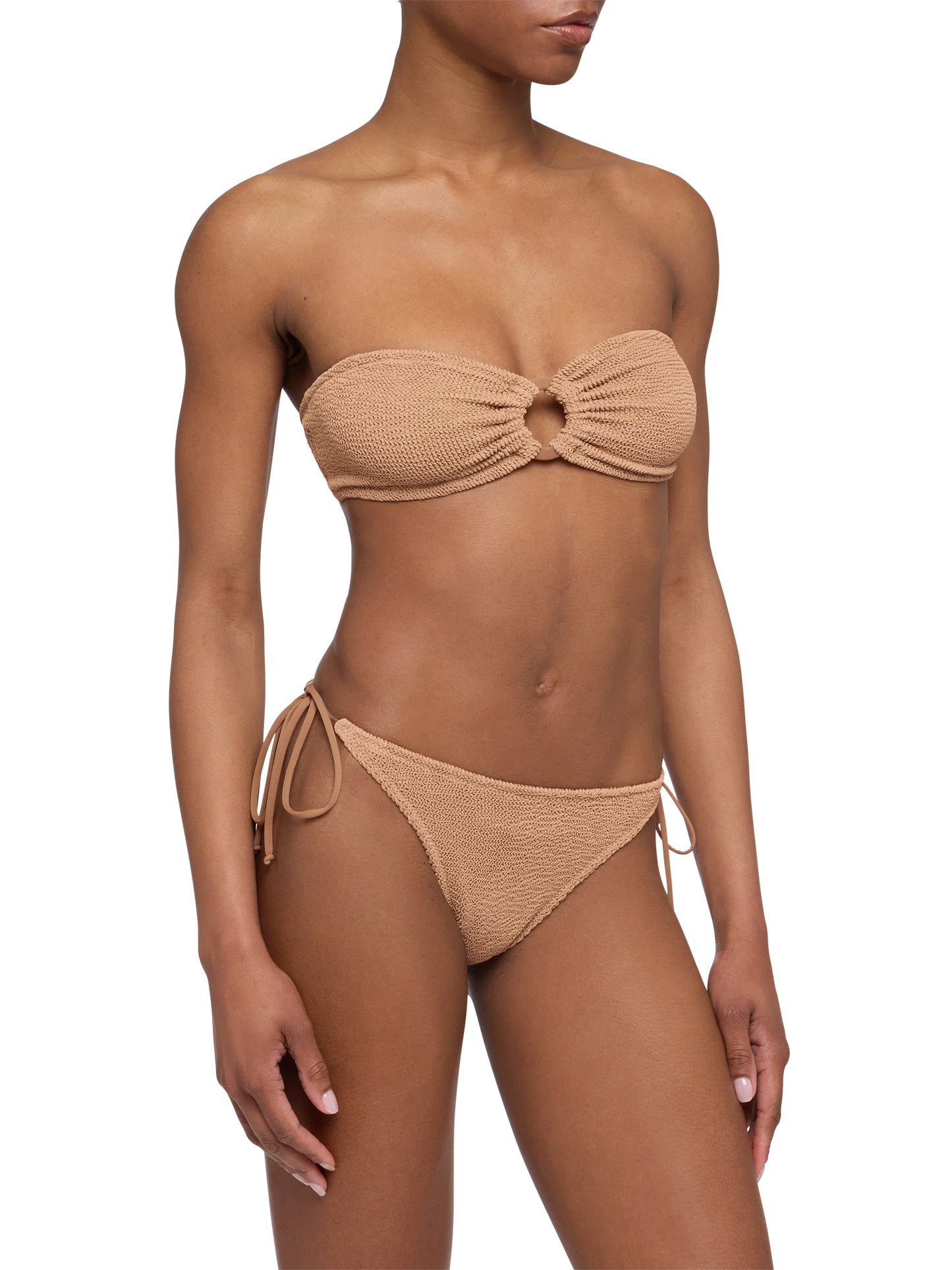 Norah caramel brown crinkle cheekiest swim briefs - Yulia camel brown crinkle bandeau top