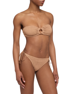 Norah caramel brown crinkle cheekiest swim briefs - Yulia camel brown crinkle bandeau top