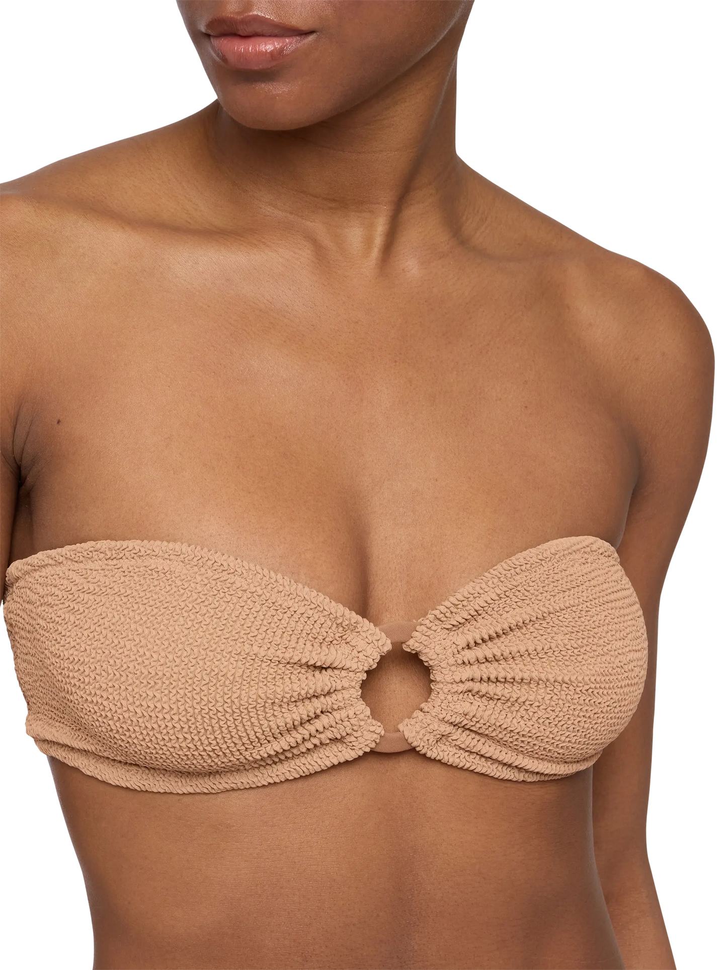 Norah caramel brown crinkle cheekiest swim briefs - Yulia camel brown crinkle bandeau top