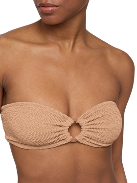 Norah caramel brown crinkle cheekiest swim briefs - Yulia camel brown crinkle bandeau top