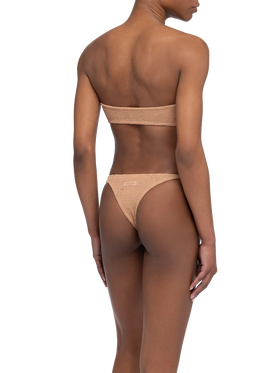 Norah caramel brown crinkle cheekiest swim briefs - Yulia camel brown crinkle bandeau top