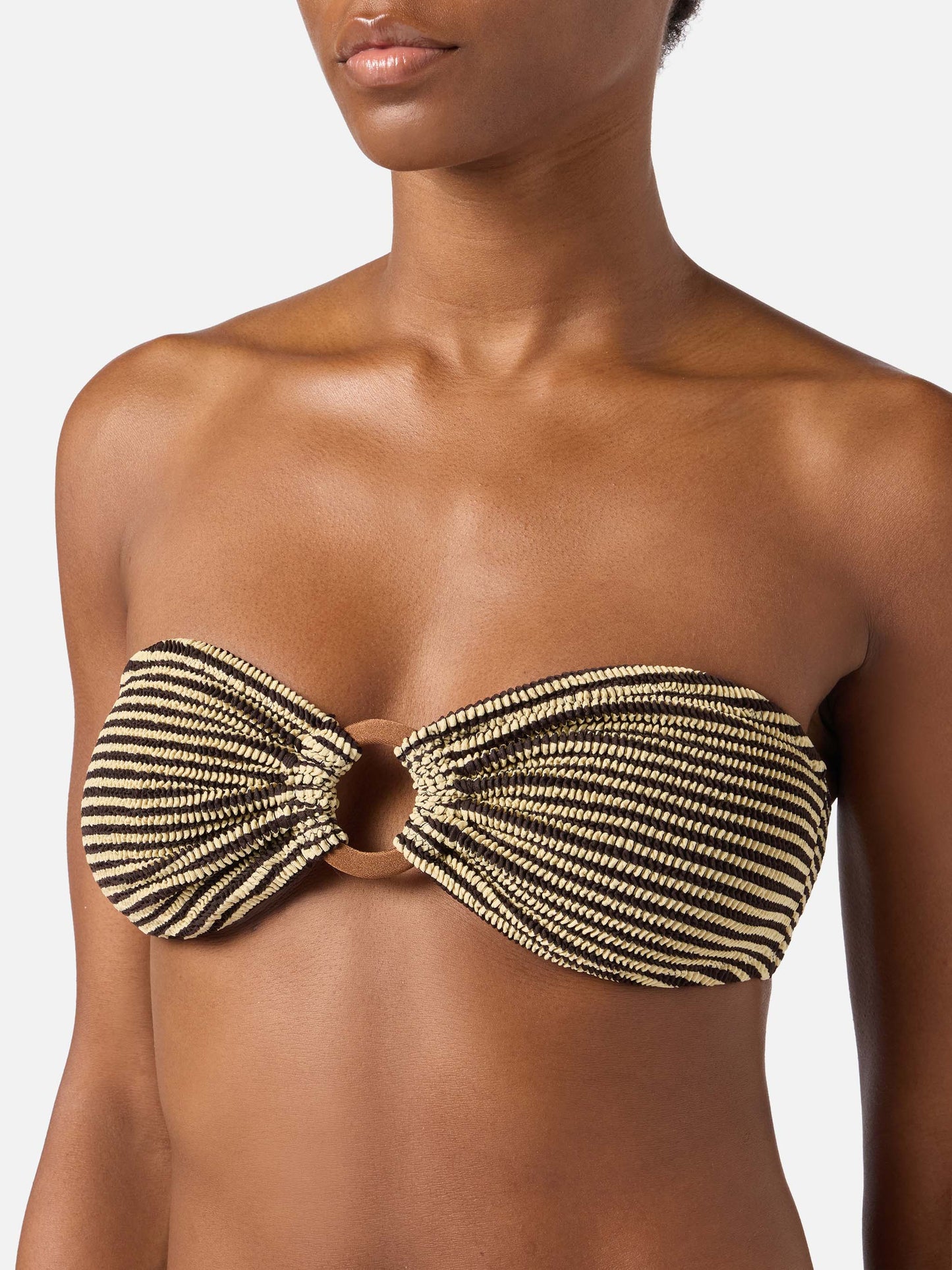 Bikini de crinkle a rayas marrón y beige Yulia Marielle 