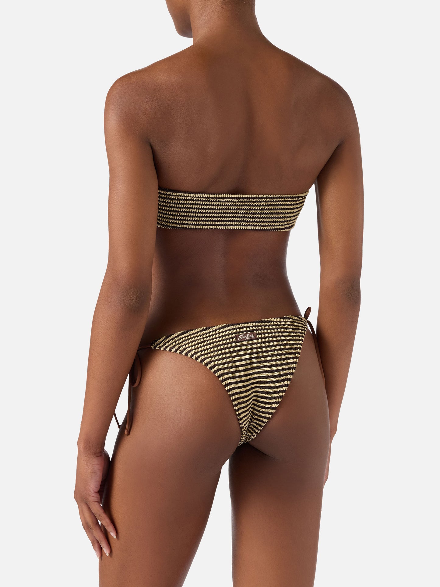Bikini de crinkle a rayas marrón y beige Yulia Marielle 
