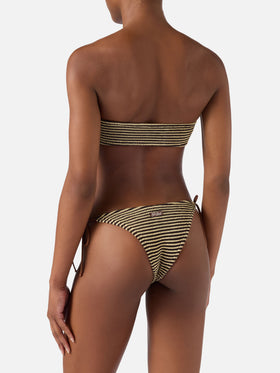 Bikini de crinkle a rayas marrón y beige Yulia Marielle 