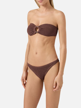Yulia Naomi brown crinkle bandeau bikini