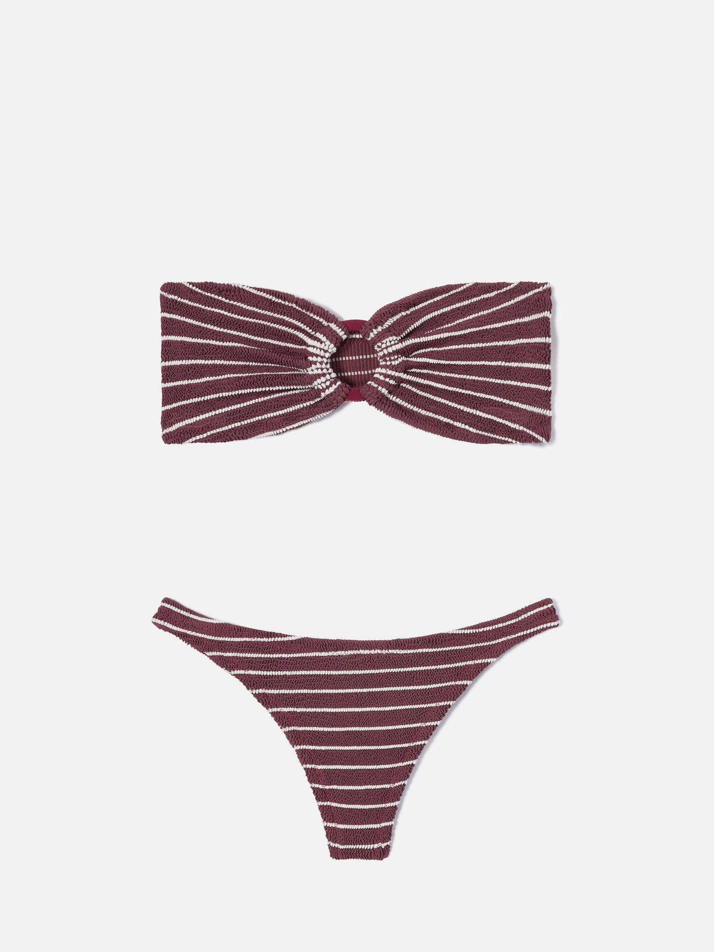 Yulia Naomi bordeaux and white striped crinkle bikini
