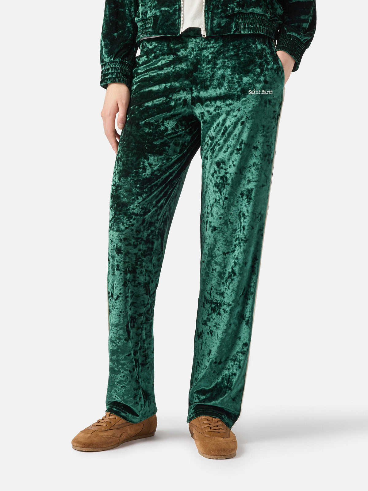 Dark green Yvonne chenille jogger pants with logo embroidery