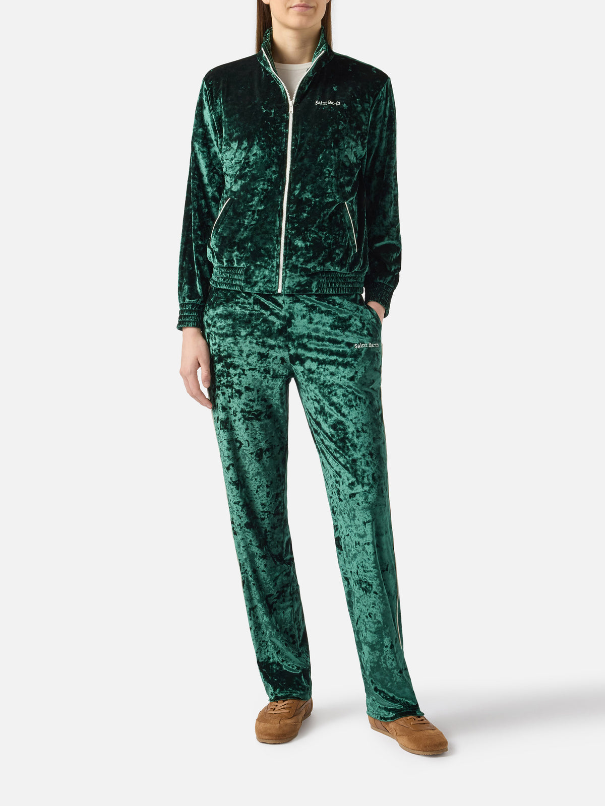 Dark green Yvonne chenille jogger pants with logo embroidery