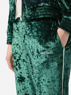 Dark green Yvonne chenille jogger pants with logo embroidery