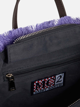 Lilafarbene Mini-Vanity-Tasche aus Samt mit Fransen