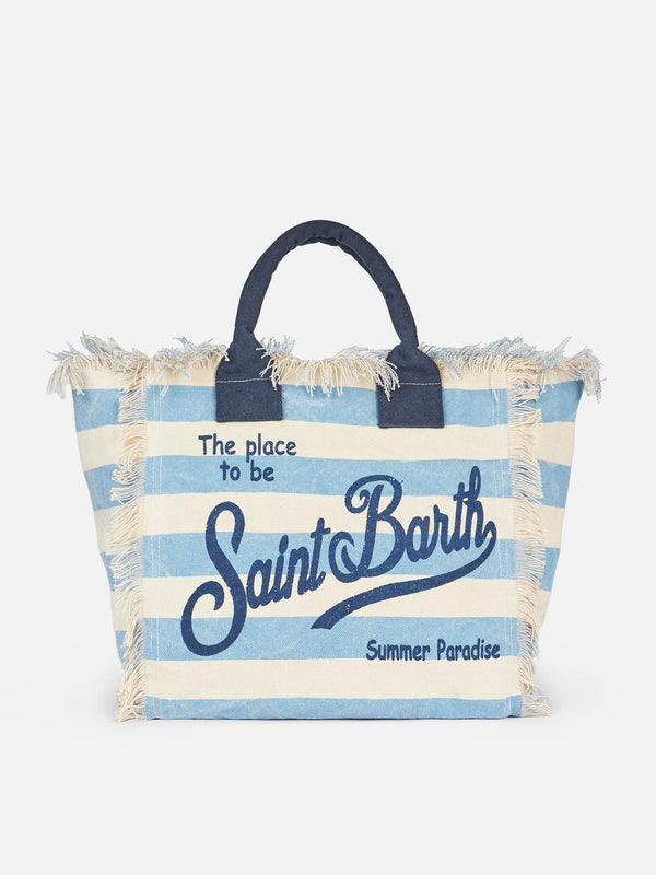 Cotton canvas Vanity tote bag with light blue striped print