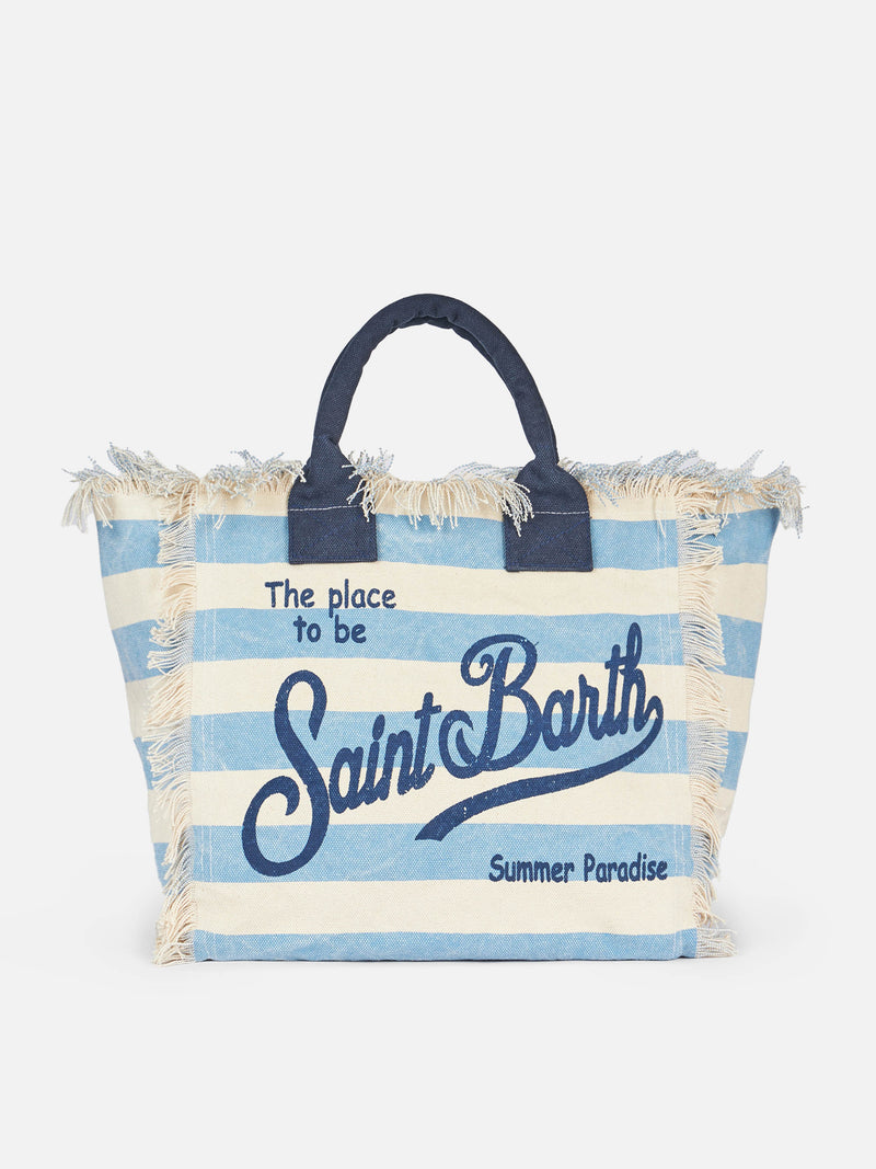 Light blue striped cotton canvas Vanity tote bag