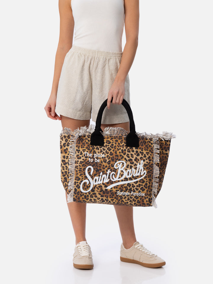 Borsa tote Vanity in tela di cotone animalier