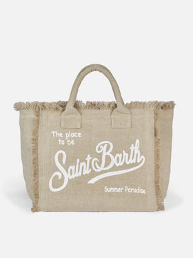 Borsa a spalla Vanity in lino beige