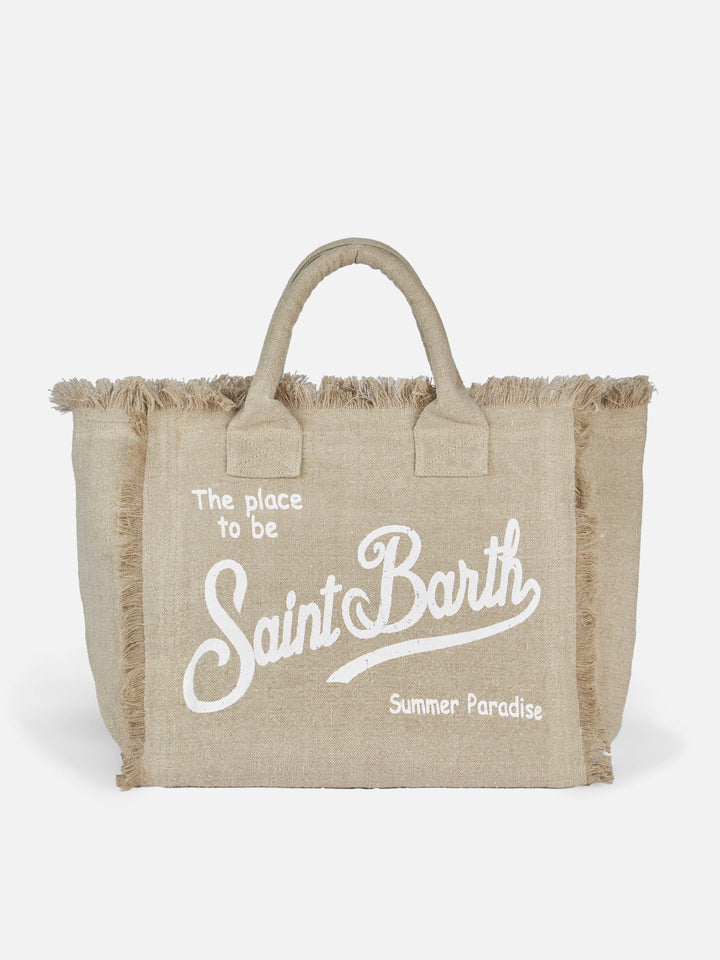 Vanity Schultertasche aus beigefarbenem Leinen