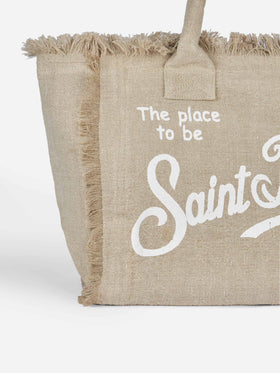 Borsa a spalla Vanity in lino beige