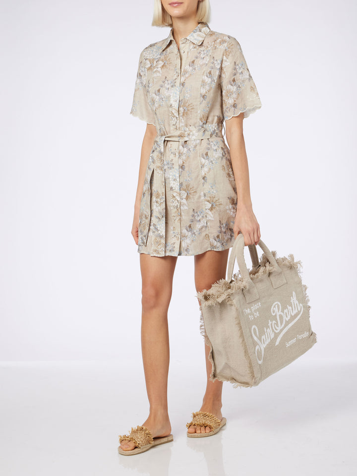 Beige solid color linen Vanity regular bag