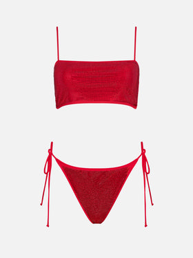 Bikini donna a fascia rosso con strass
