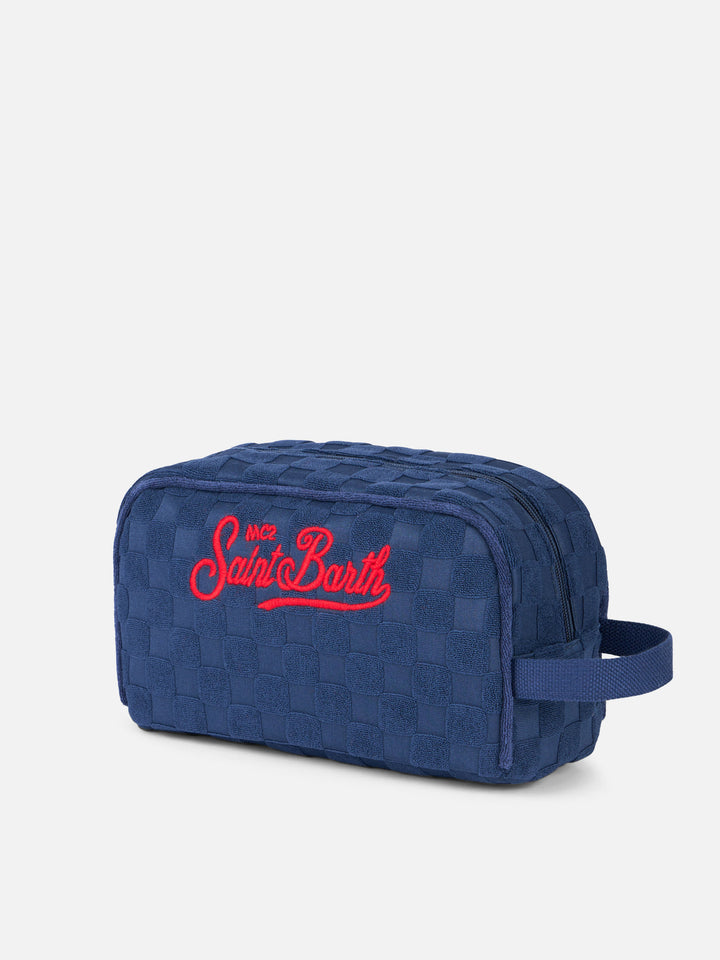 Beauty case in spugna blu goffrata