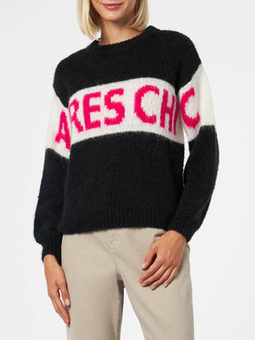 Woman boxy shape soft sweater with Apres Chic jacquard