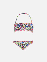 Bikini da bambina a fascia con stampa leopardata