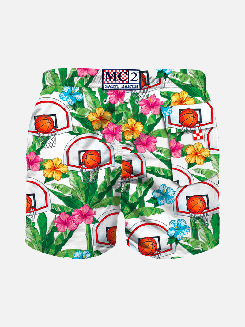 Boy swim shorts with basket print