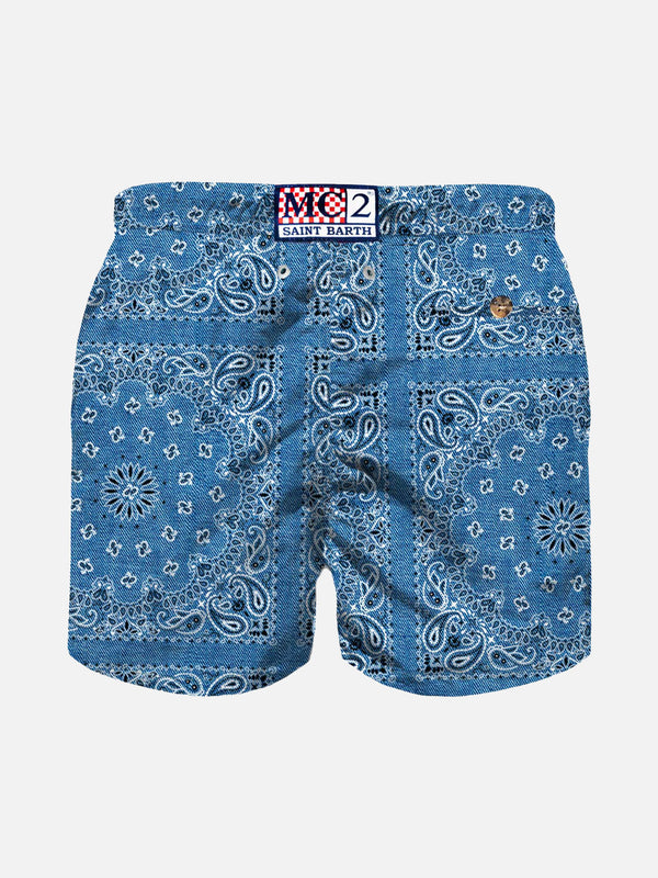 Badeshorts für Jungen mit Bandana-Print aus Denim