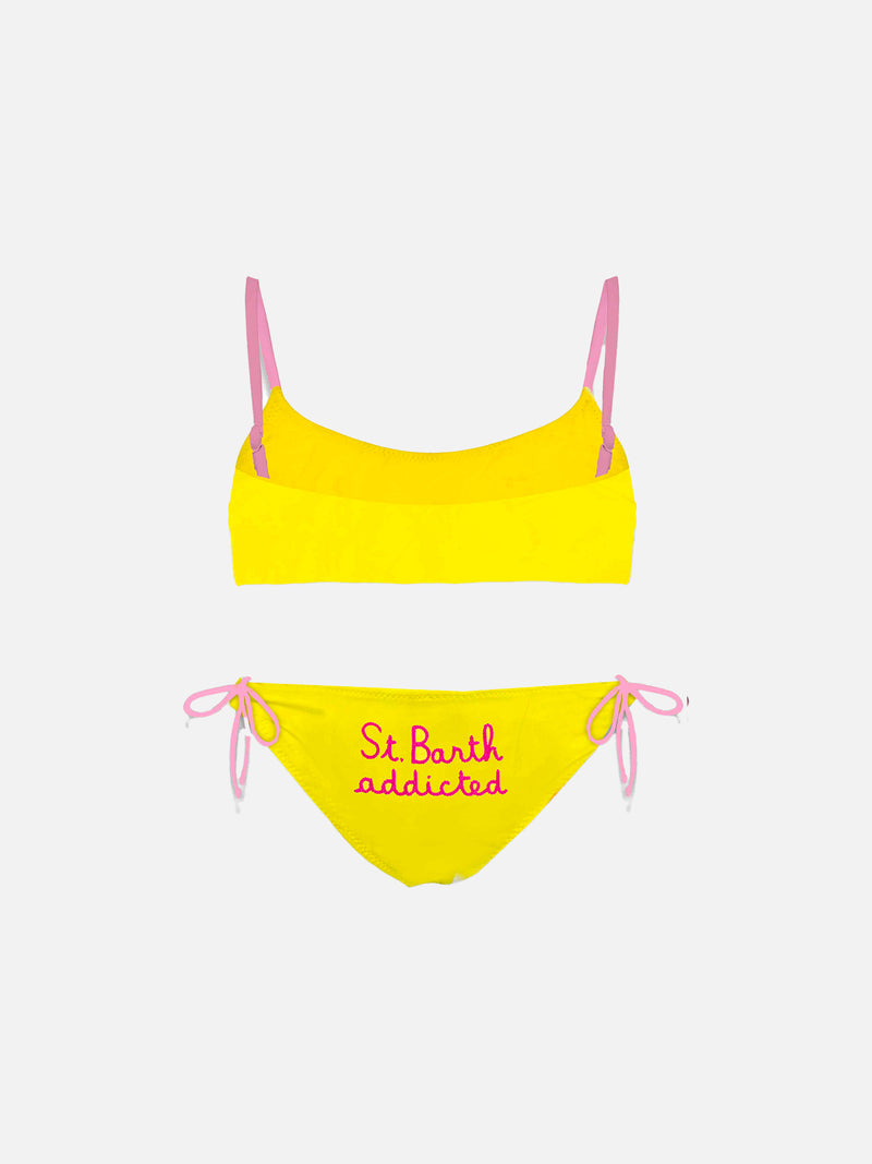 Girl's bralette bikini with St. Barth addicted embroidery