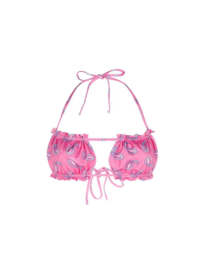 Woman bandeau top swimsuit with paisley print