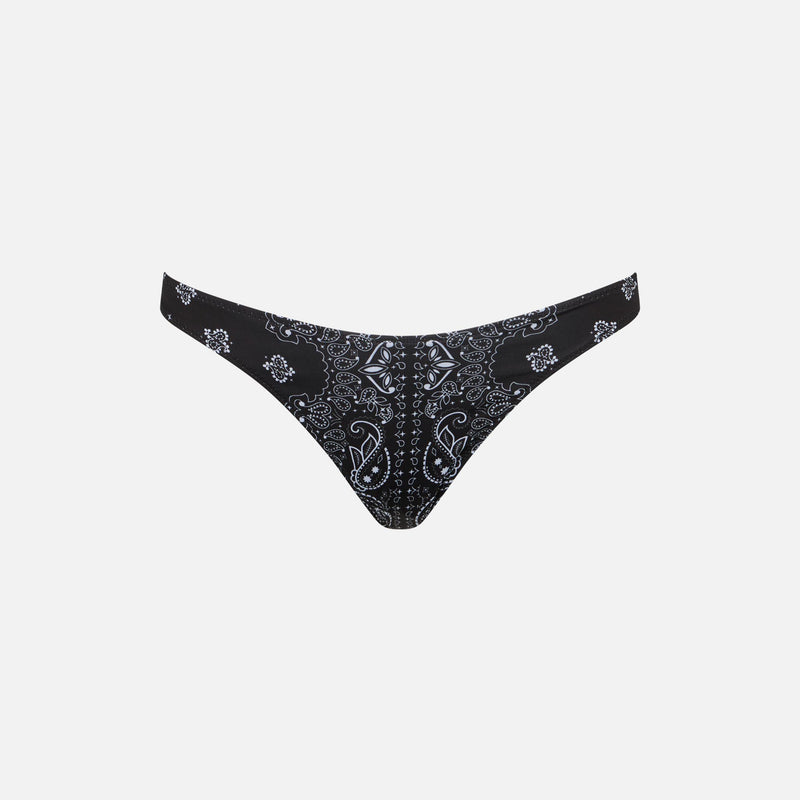 Woman cheeky swim briefs with bandanna print