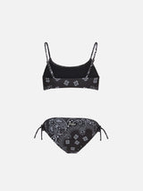 Girl black bralette bikini with bandanna print