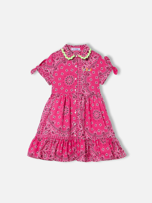 Girl fuchsia dress with bandanna pattern