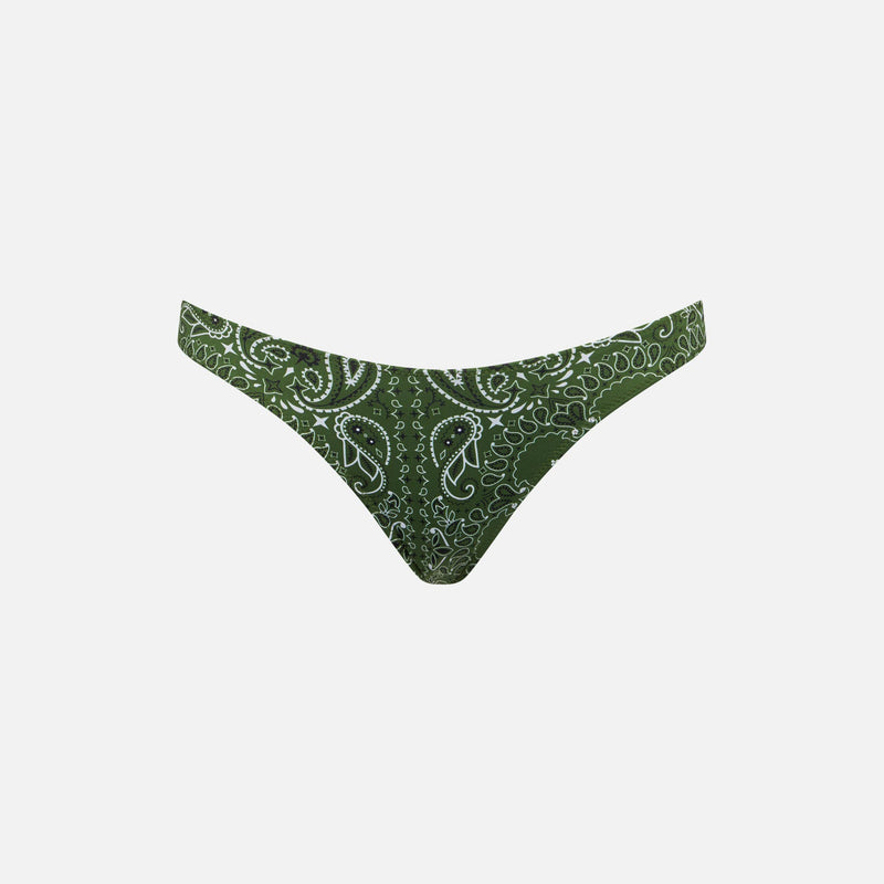 Woman cheeky swim briefs with bandanna print