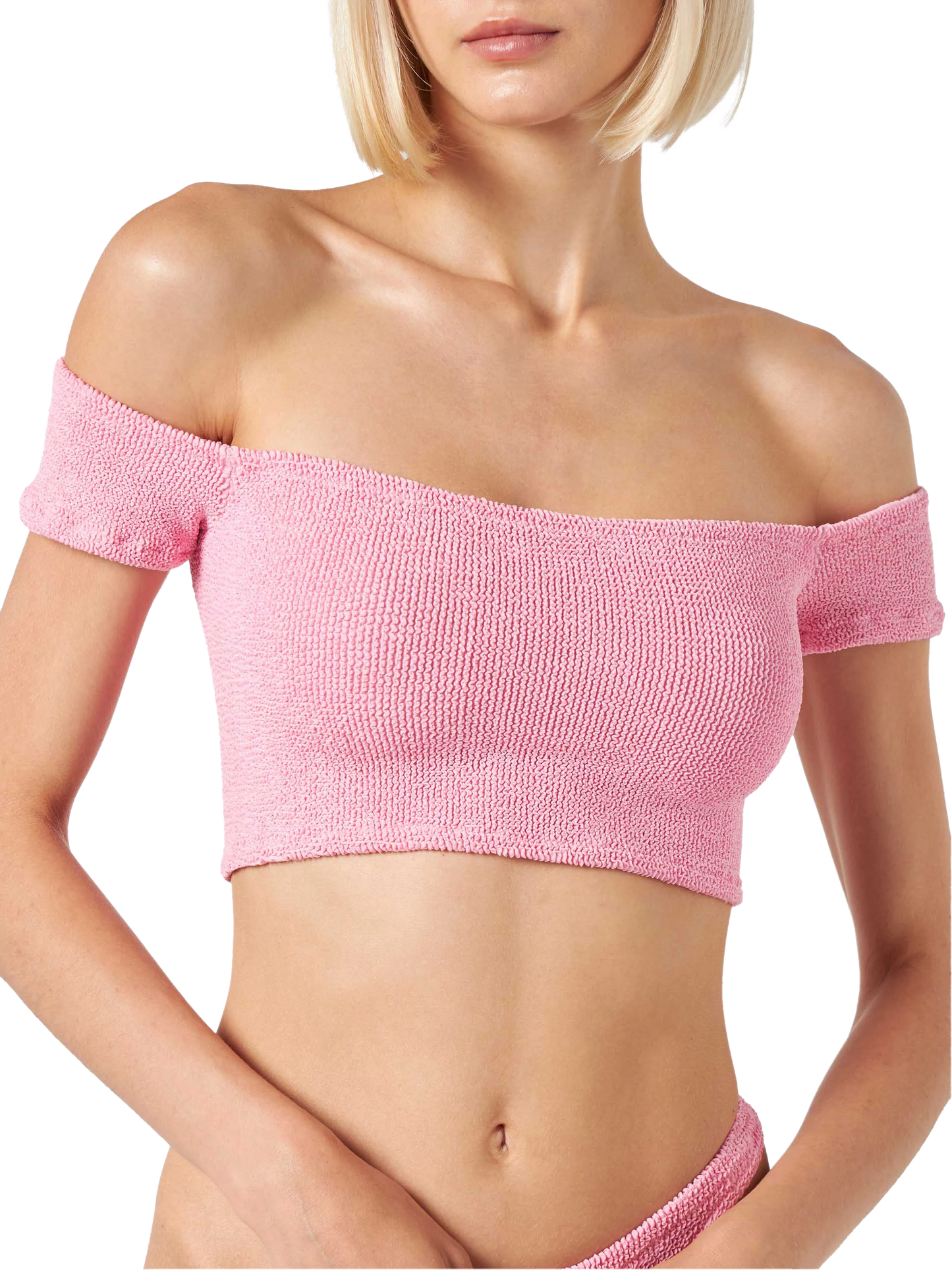 Woman crinkle wide shoulder strap top swimsuit