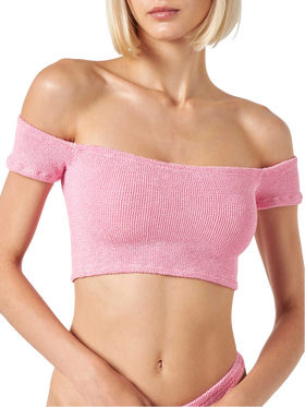 Woman crinkle wide shoulder strap top swimsuit