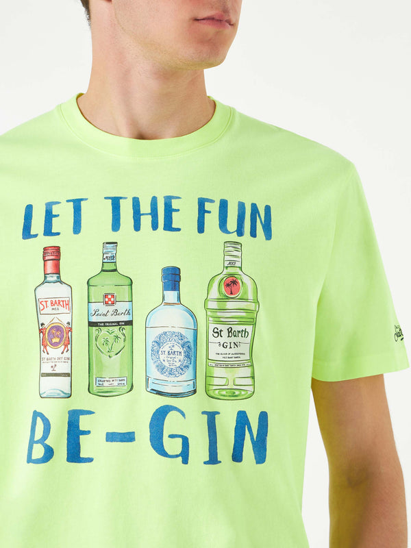 Man cotton t-shirt with Let the Fun Be-Gin print