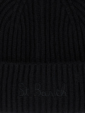 Berretto da donna nero con ricamo St. Barth
